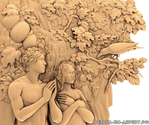 Резное панно Адам и Ева  из дерева